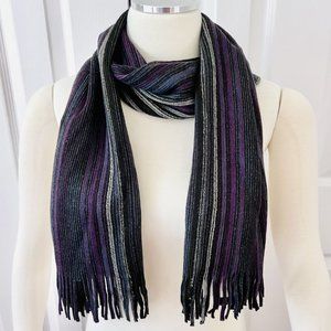 Unisex Knit Scarf Gray & Purple Stripe Design - Super Soft - New
